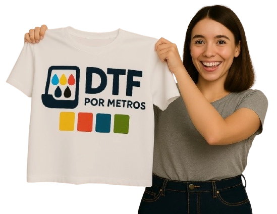 DTF por metros muchacha con camisa con logo DTF por metros
